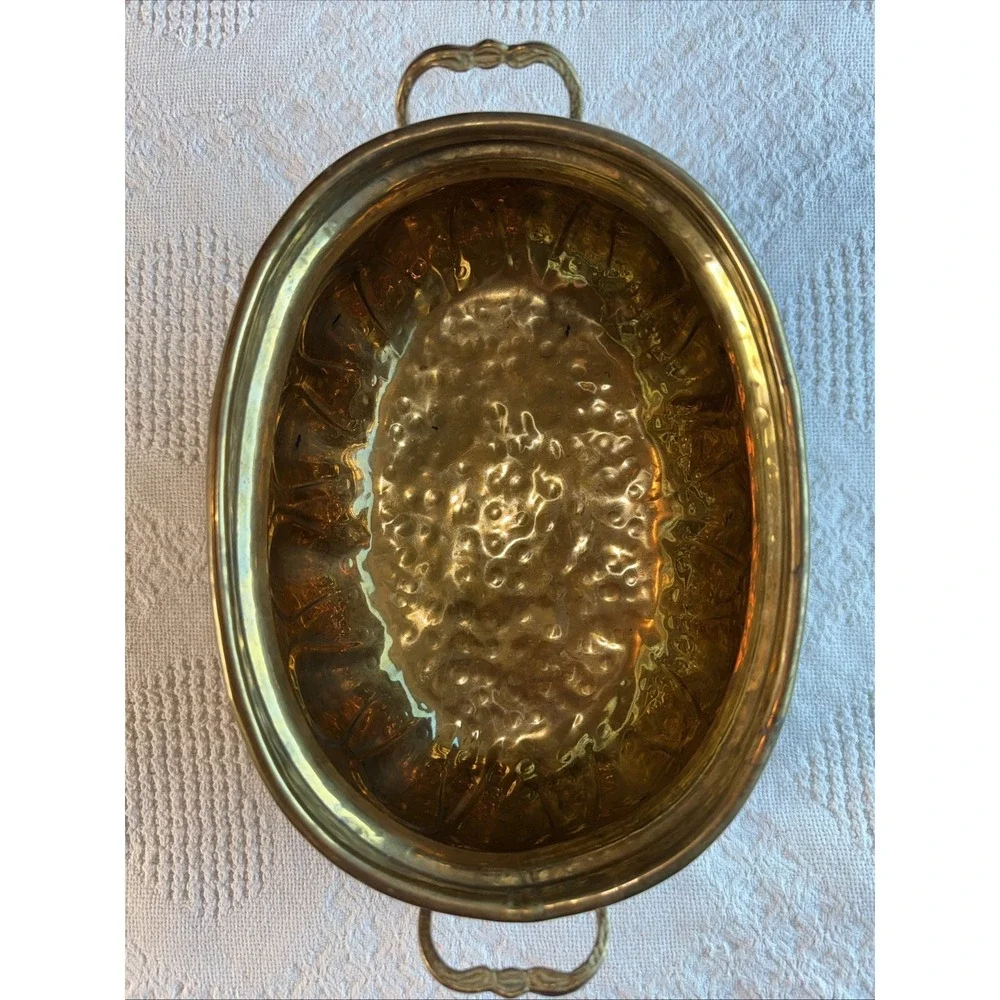 VTG Hosley Solid Brass Oval Planter With Handles Approx 8x6